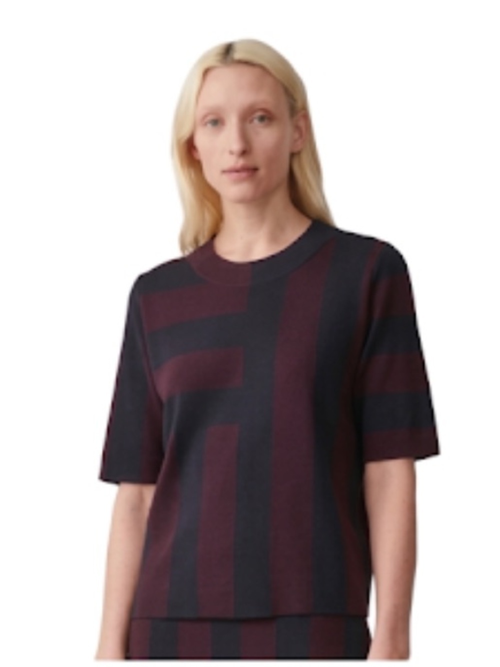 COS Mixed Stripe Wool Short Sleeve Sweater Knit Top Medium Excellent Condition!